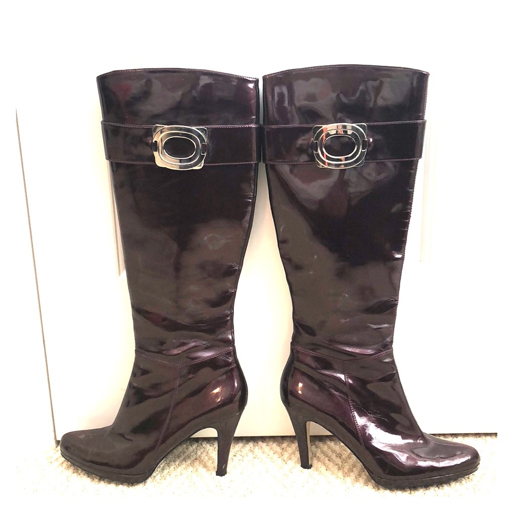 Tahari wine colored knee boot.
